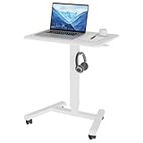 BONTEC 65×45cm Stehpult Höhenverstellbarer Stehtisch mit 4 Rollen, Steh-Sitz Schreibtisch mit Rädern, Überbett-Tisch für Wohnzimmer, laptoptisch höhenverstellbar, Max 15KG, Weiß